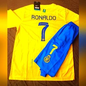 Al Nassr soccer club home uniform set of jersey and short Nike yellow
